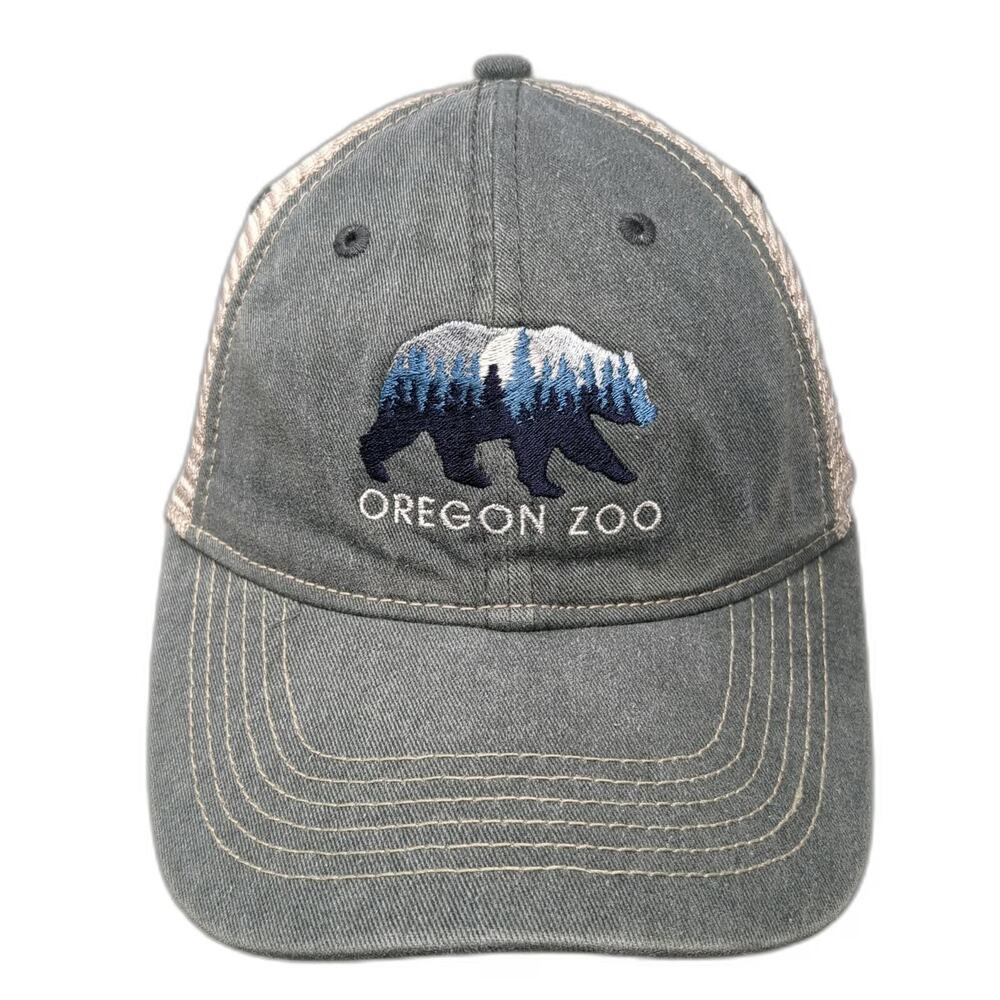 Blue 84 Trucker Hat Gray One Size Oregon Zoo Bear Forest Mesh Snapback hat